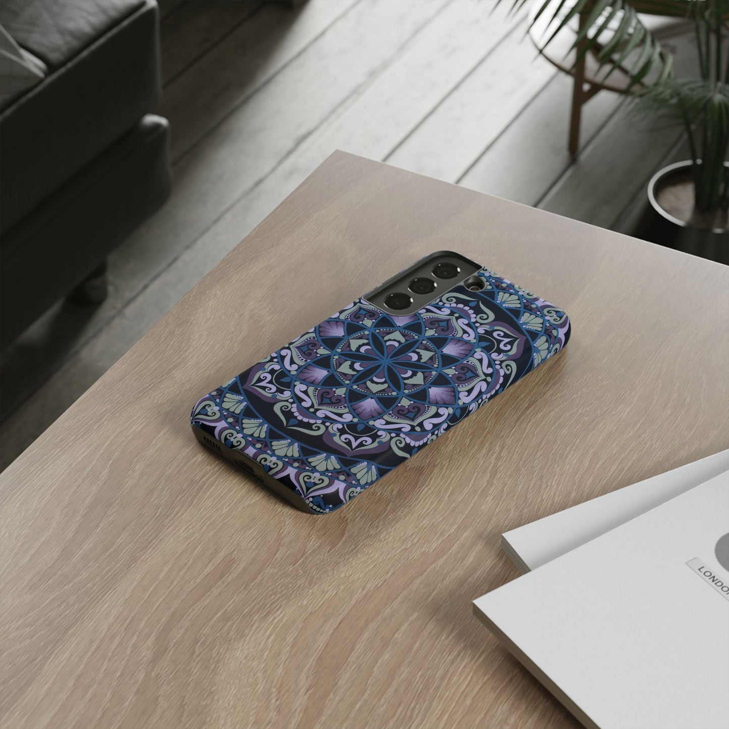 "Wisteria Bloom" Mandala Floral Tough Phone Case — Purple Blue Boho Protective Cover