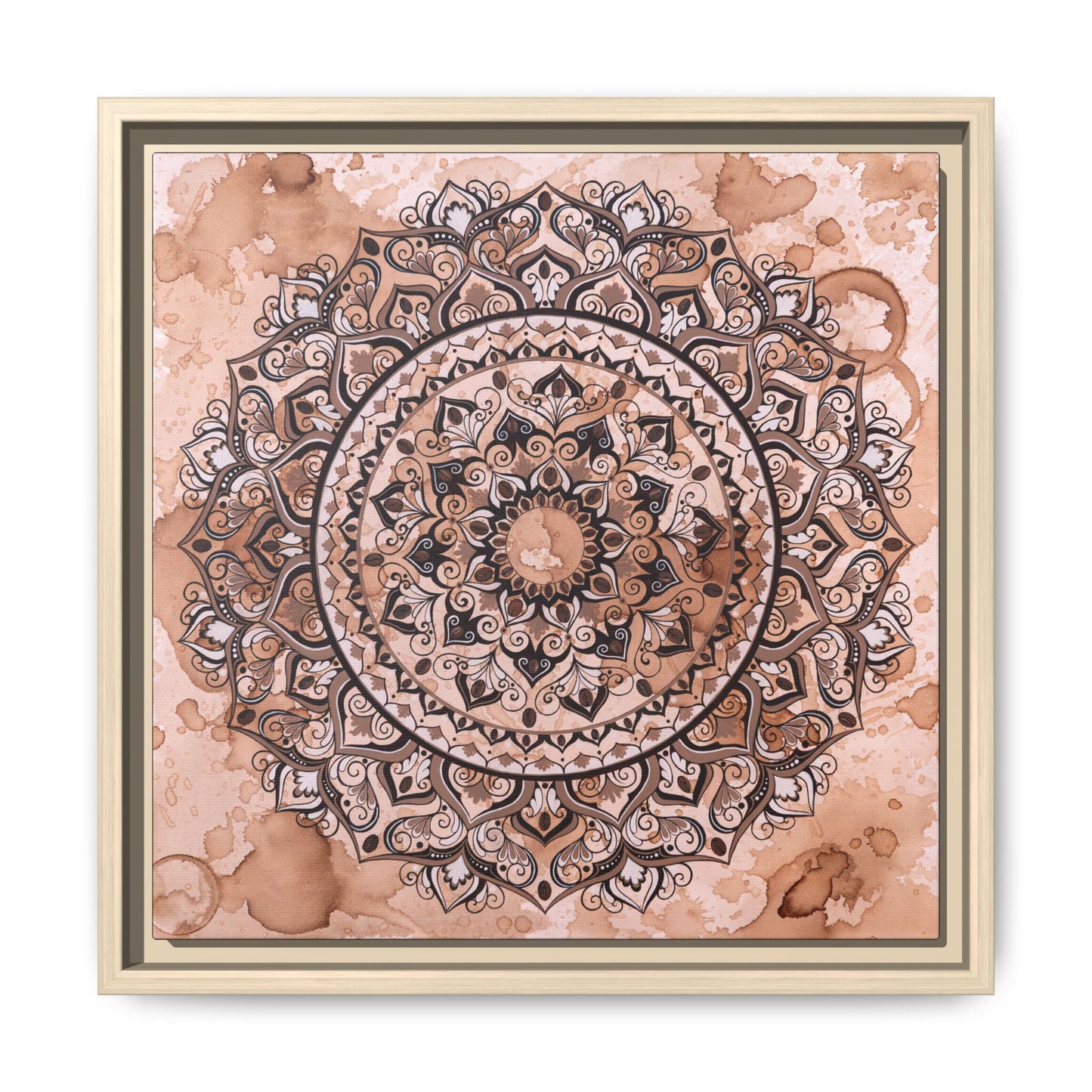 "Espresso Beans" Mandala Wall Art Canvas — Brown Watercolor Framed Print