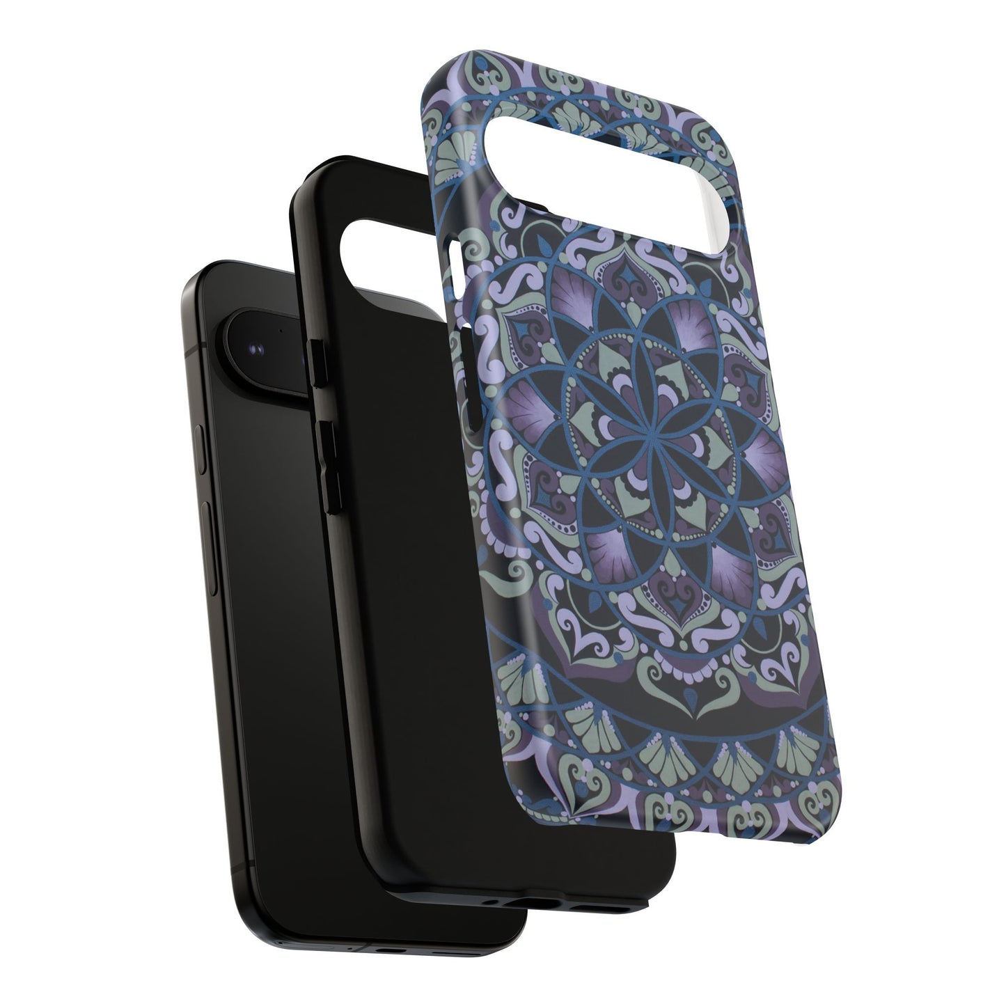 "Wisteria Bloom" Mandala Floral Tough Phone Case — Purple Blue Boho Protective Cover