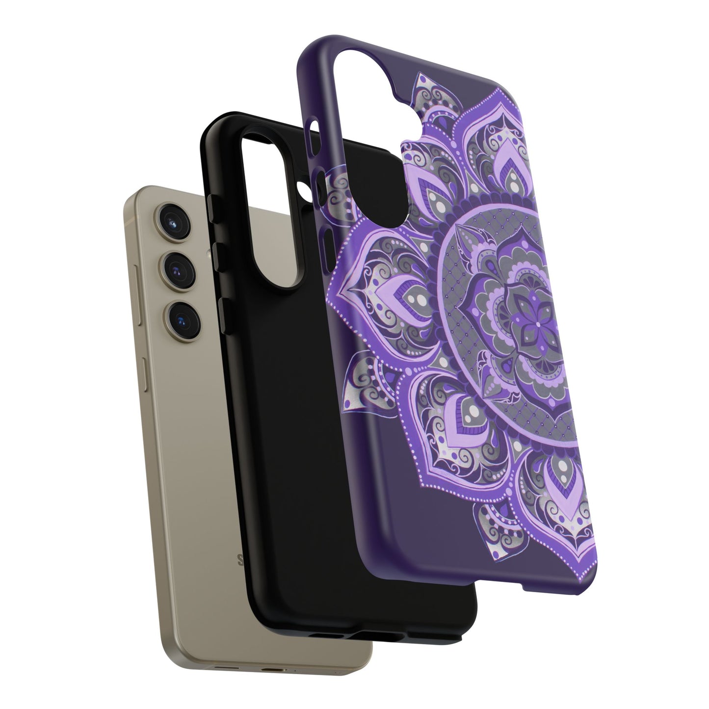 Purple Mandala Tough Phone Case — Protective Floral Boho Phone Cover