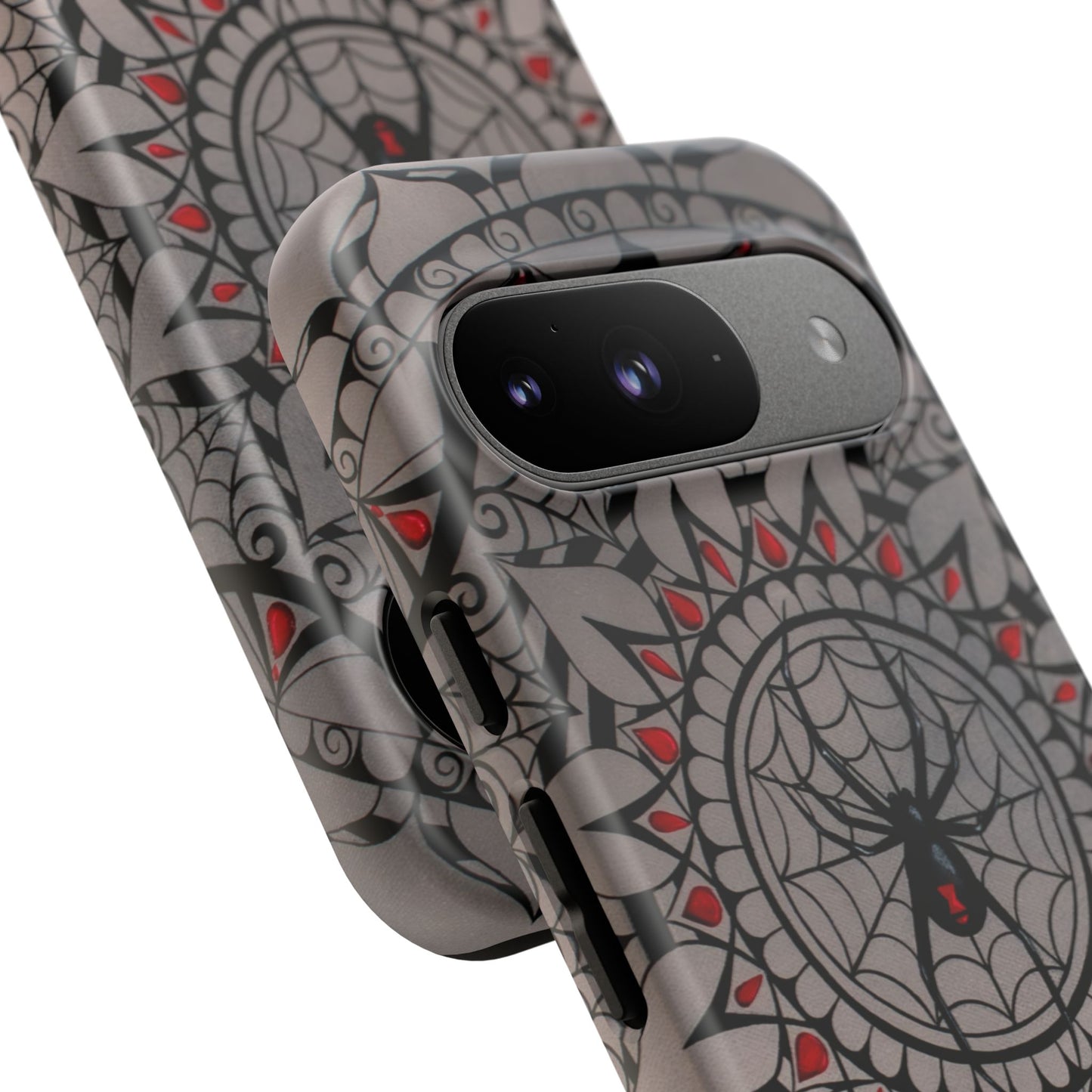 Mandala Spider Tough Phone Case - Gothic Red & Black Protective Cover
