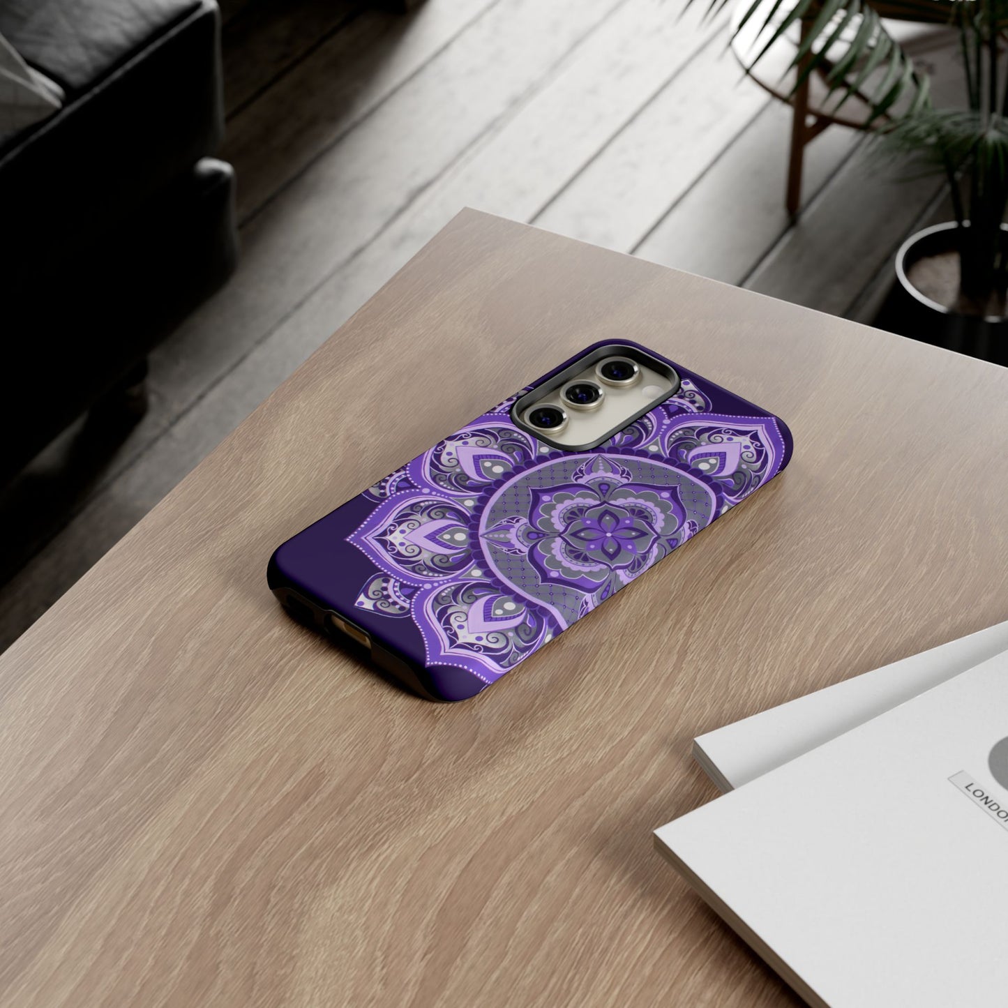 Purple Mandala Tough Phone Case — Protective Floral Boho Phone Cover