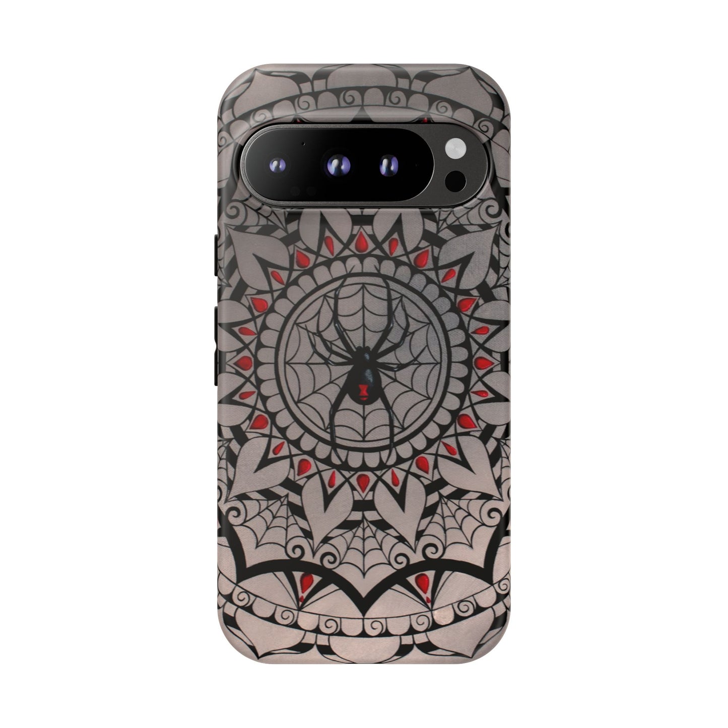 Mandala Spider Tough Phone Case - Gothic Red & Black Protective Cover