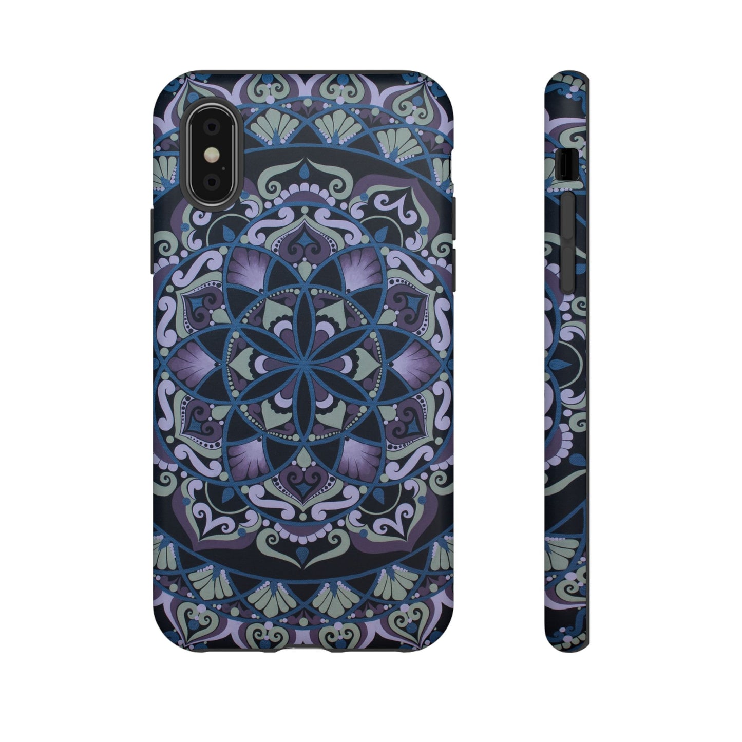 "Wisteria Bloom" Mandala Floral Tough Phone Case — Purple Blue Boho Protective Cover